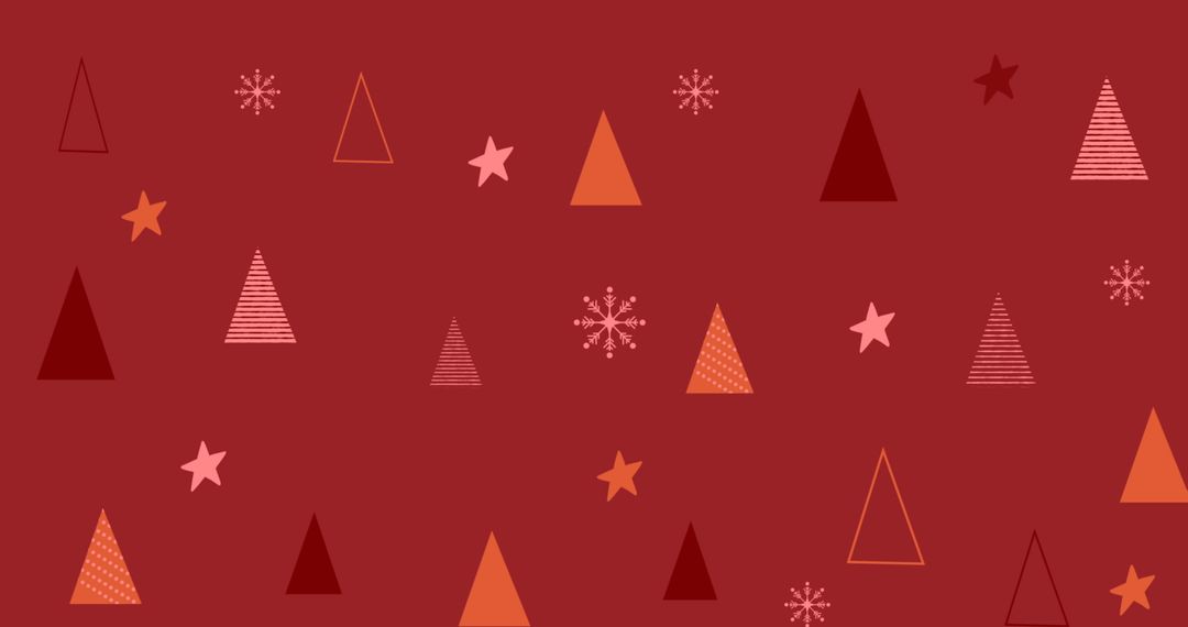 Festive Red Background with Stars and Christmas Trees