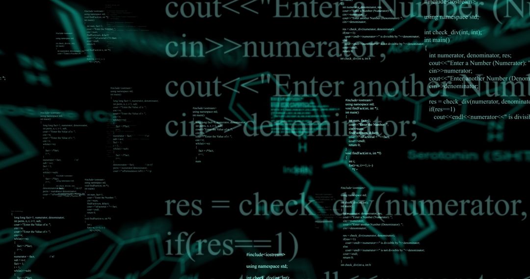 Abstract Code with Digital Patterns on Black Background