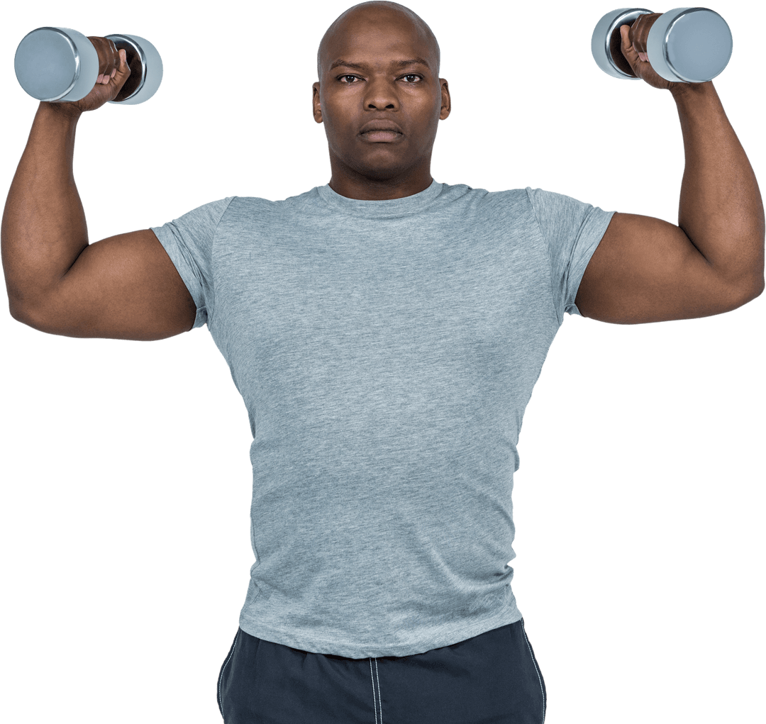 Strong Male Athlete Lifting Dumbbells with Transparent Background