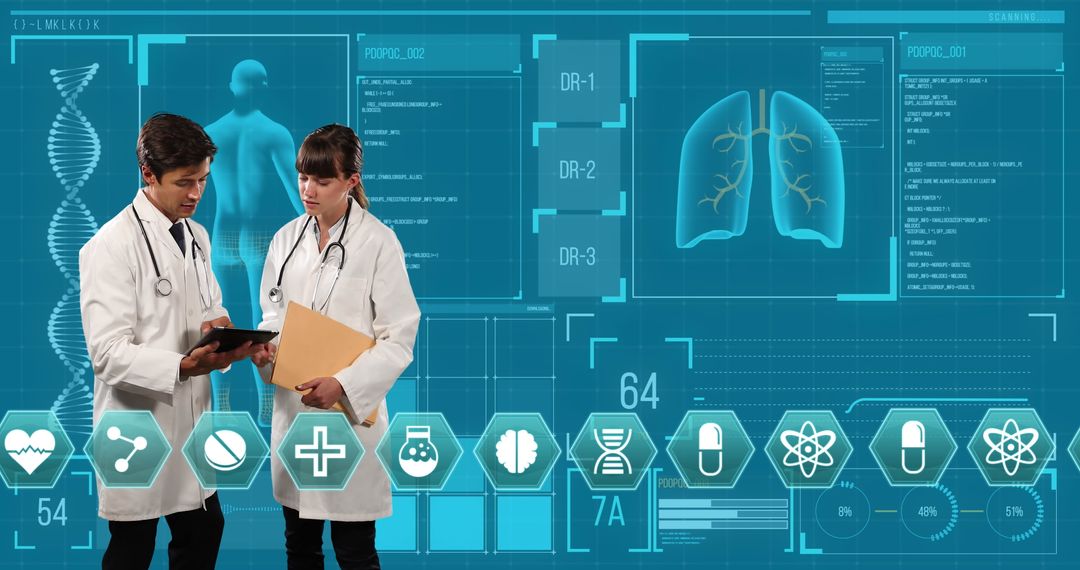Medical Doctors Analyzing Data on Holographic Interface