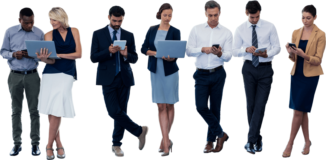 Diverse Business Professionals Using Transparent Smart Devices