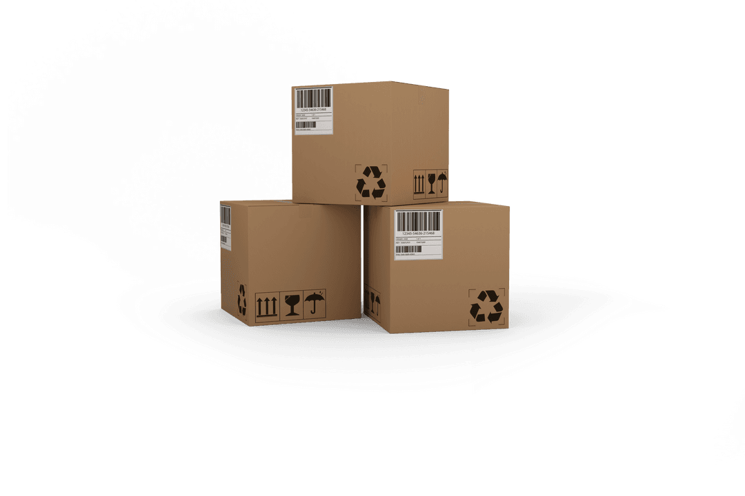 Stacked Transparent Boxes with Shipping Icons on Black Background