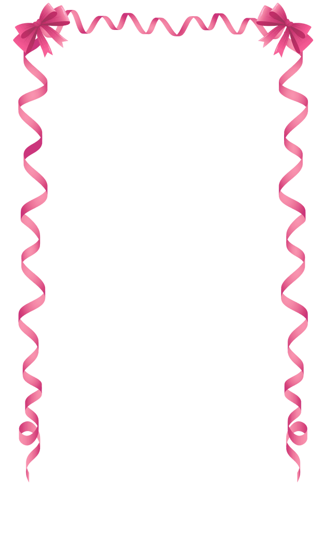 Pink Curled Ribbon Frame with Bows on Transparent Background