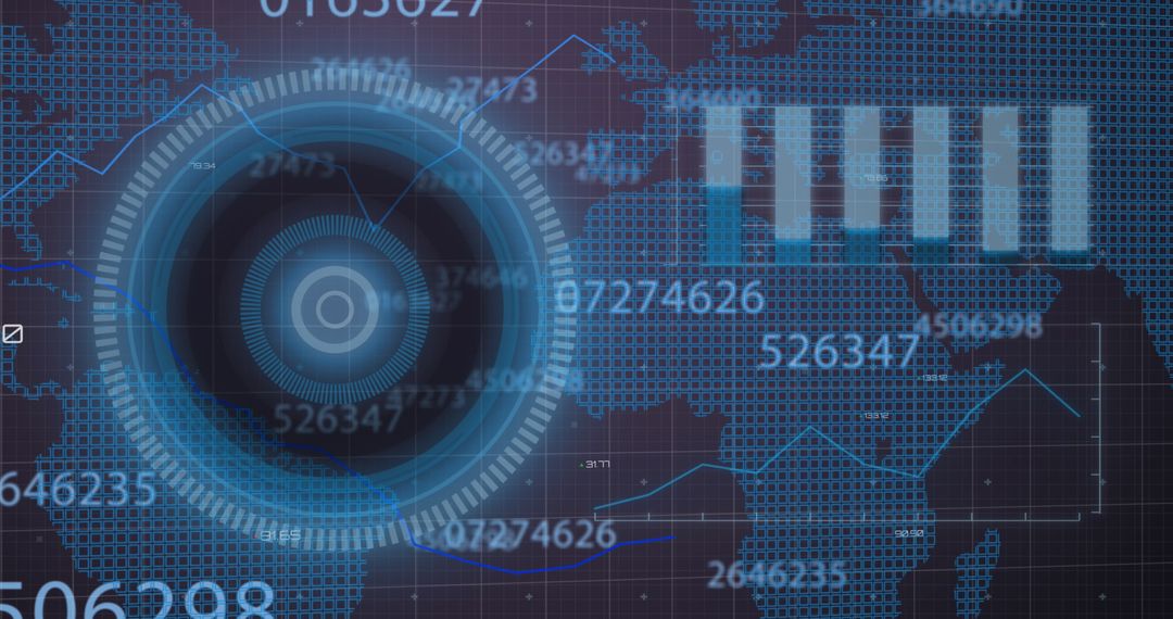 Futuristic global digital interface display with data visualization