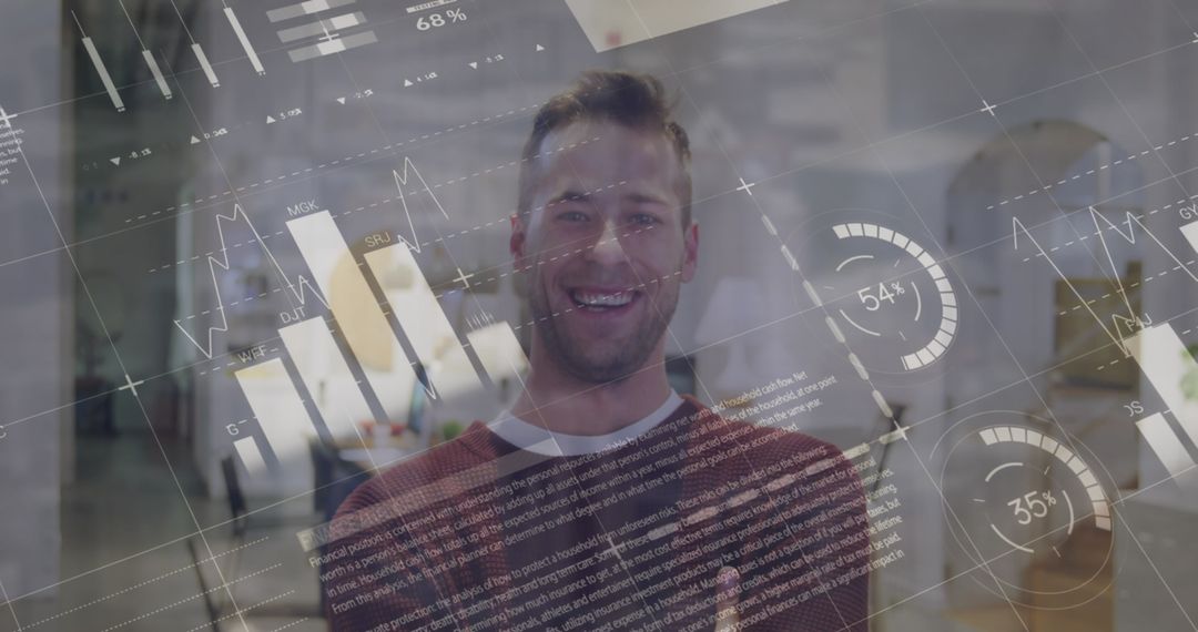 Businessman Smiling with Futuristic Data Overlay