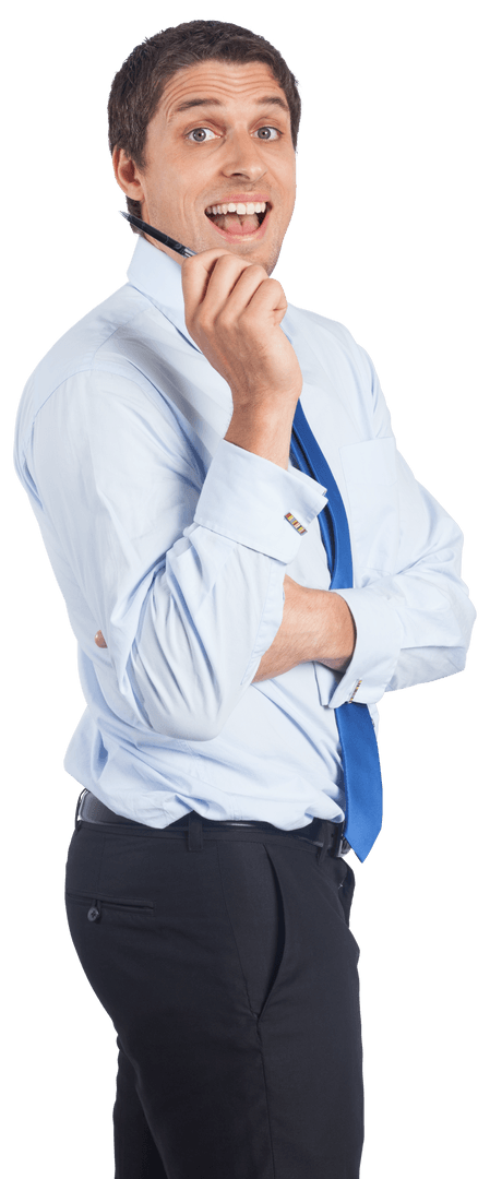 Happy Caucasian Businessman Pensively Pose on Transparent Background