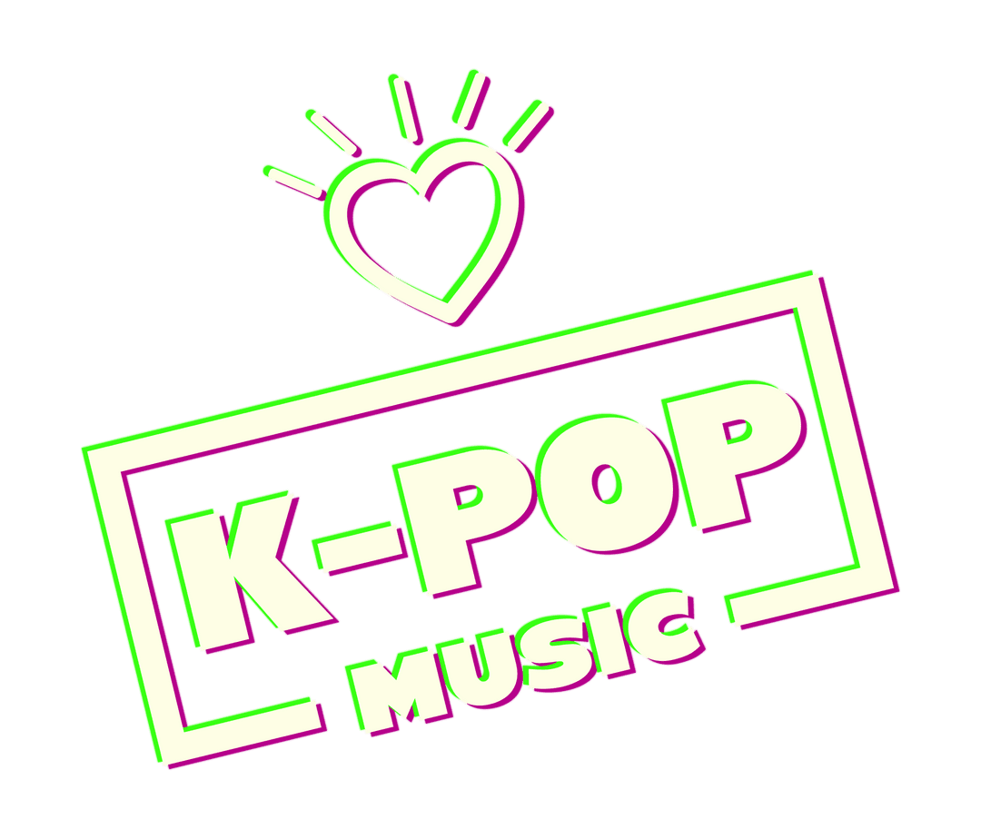 K-POP Music Logo with Neon Frame and Heart on Transparent Background