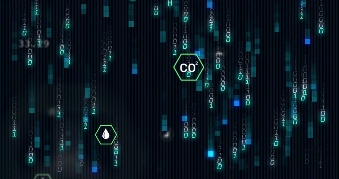 Digital Display CO2 Water Hexagons on Binary Streams interface