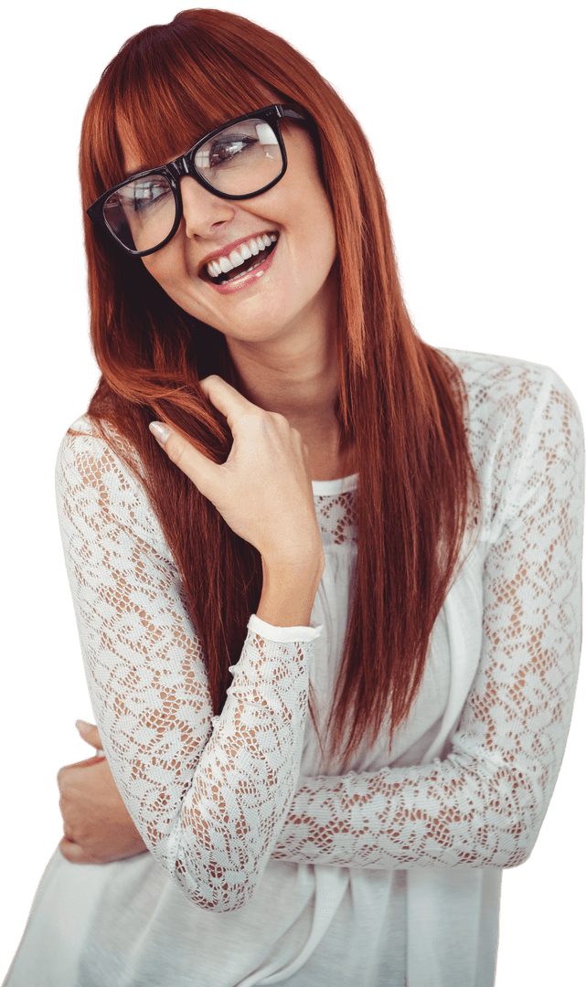 Smiling Redhead Woman in Glasses on Transparent Background