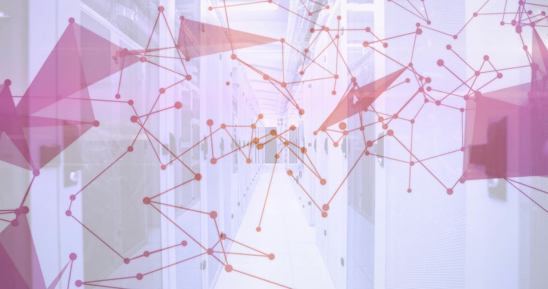 Modern Data Center Corridor with Digital Network Overlays