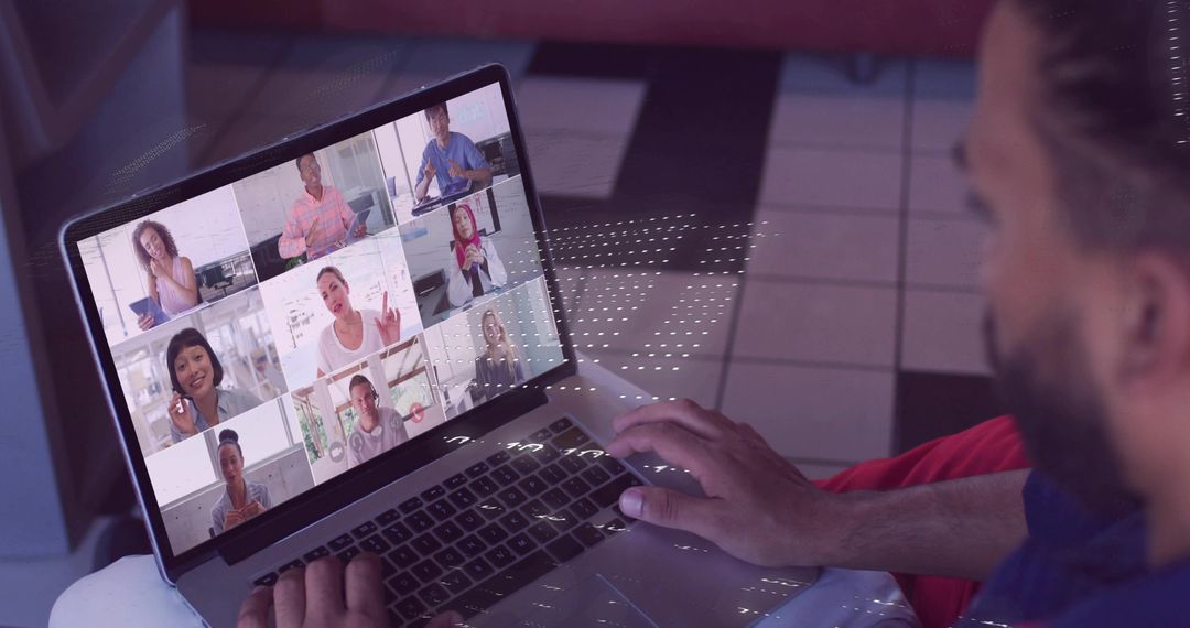 Virtual Meeting with Diverse Group on Laptop Screen