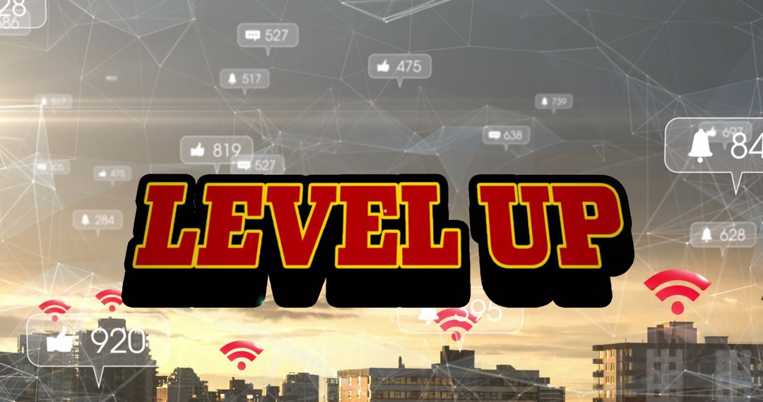 Level Up Concept with Social Media Connectivity Cityscape
