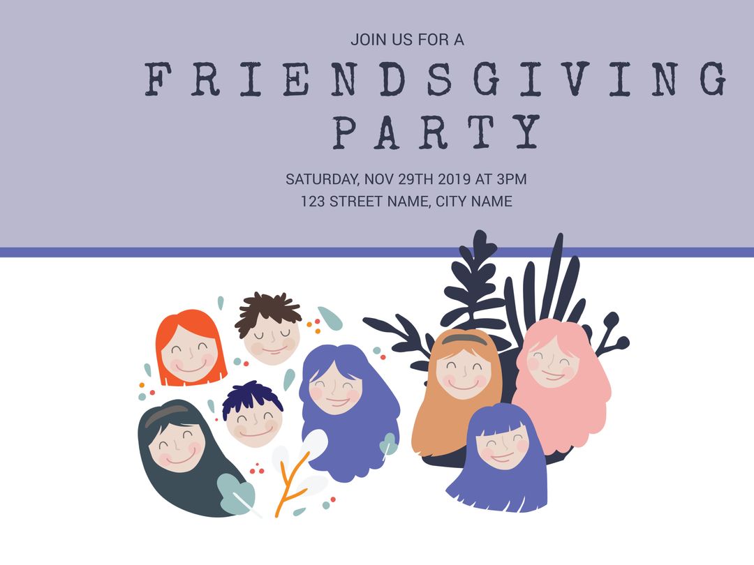 Friendsgiving Party Invitation with Cheerful Illustrations