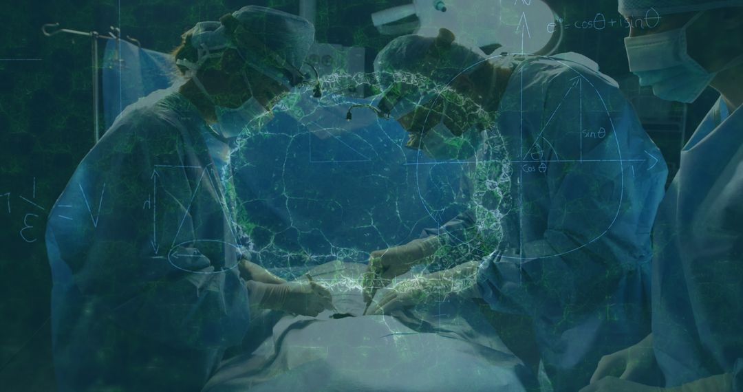 Surgeons Performing Surgery with Digital Brain Hologram Overlay - Free Images, Stock Photos and Pictures on Pikwizard.com