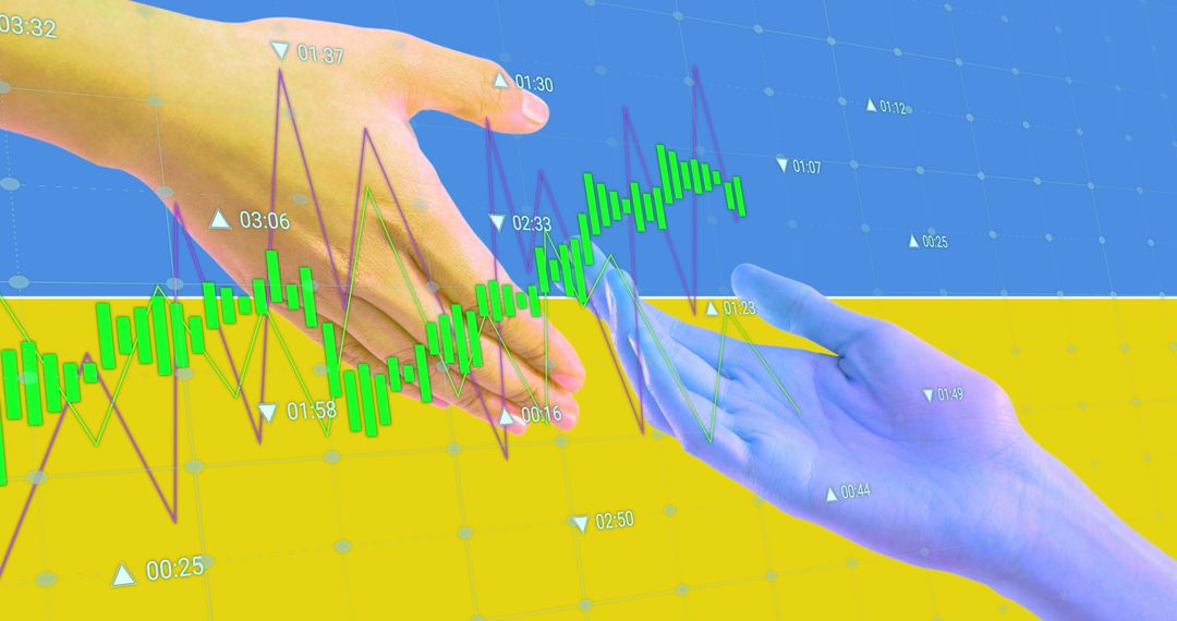 Data Graph Joining Hands on Ukraine Flag Background