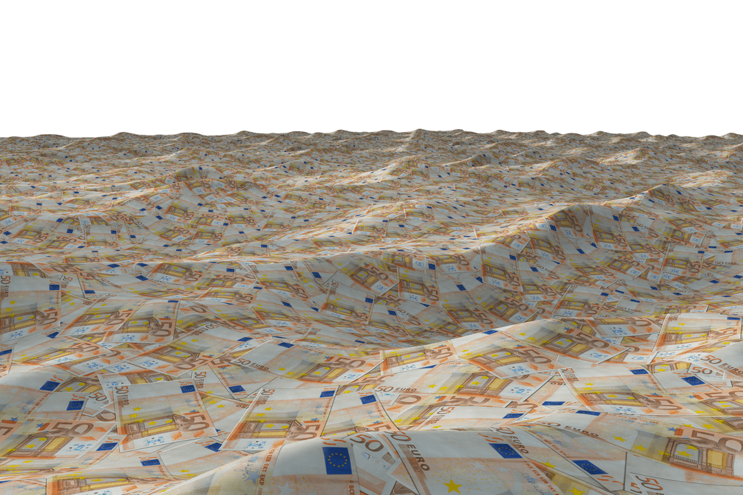 Transparent Endless Sea of 50 Euro Banknotes as Waves