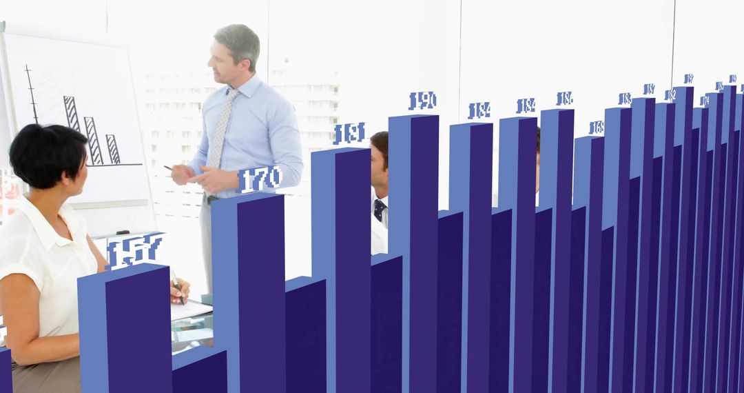 Business Presentation with 3D Bar Chart Overlay