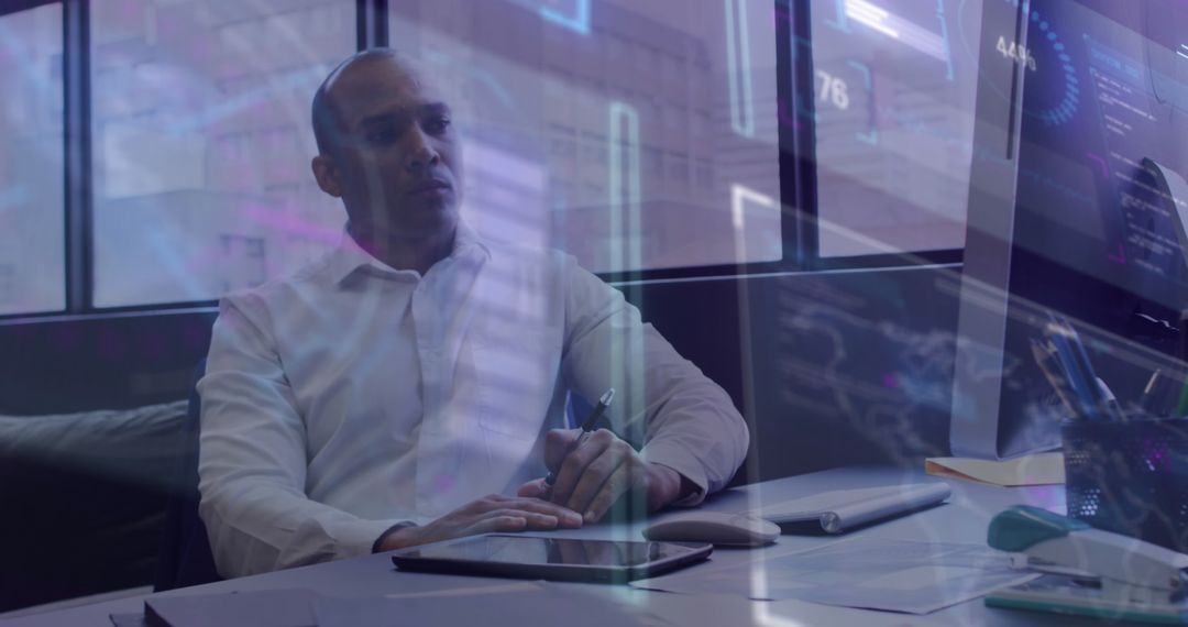 Businessman Analyzing Data with Futuristic Interface