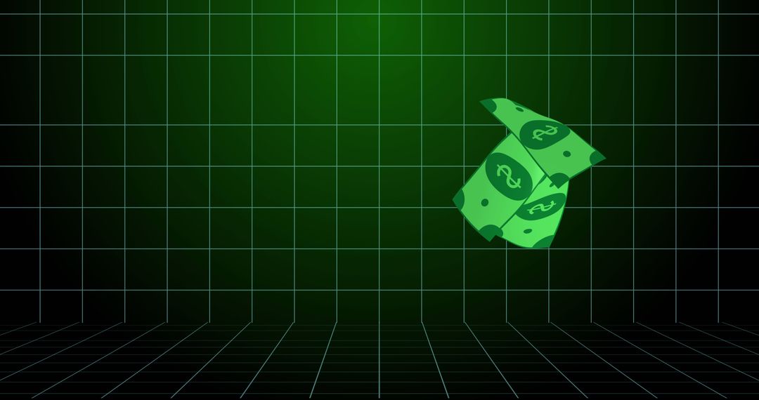 Floating Digital Currency Over Grid Background