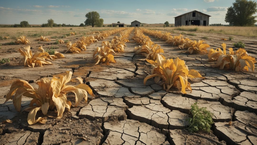 Wilted Crops in Cracked Soil Signal Drought Impact on Farmland