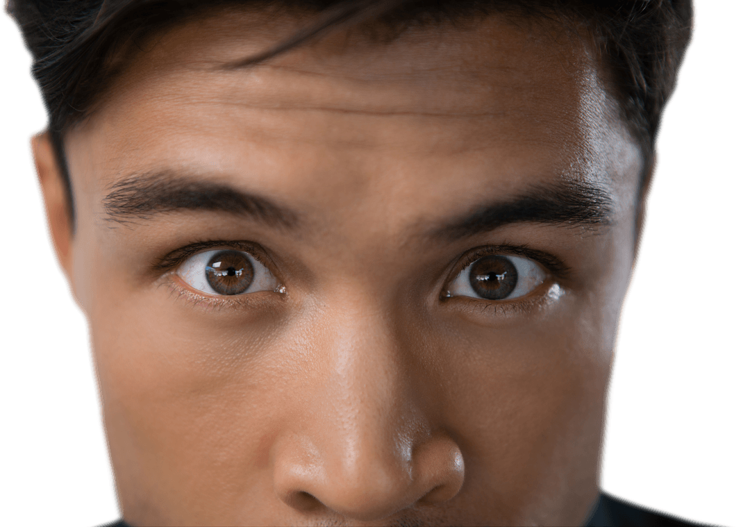 Transparent Image of Man's Focused Gaze Unveiling Internal Thoughts
