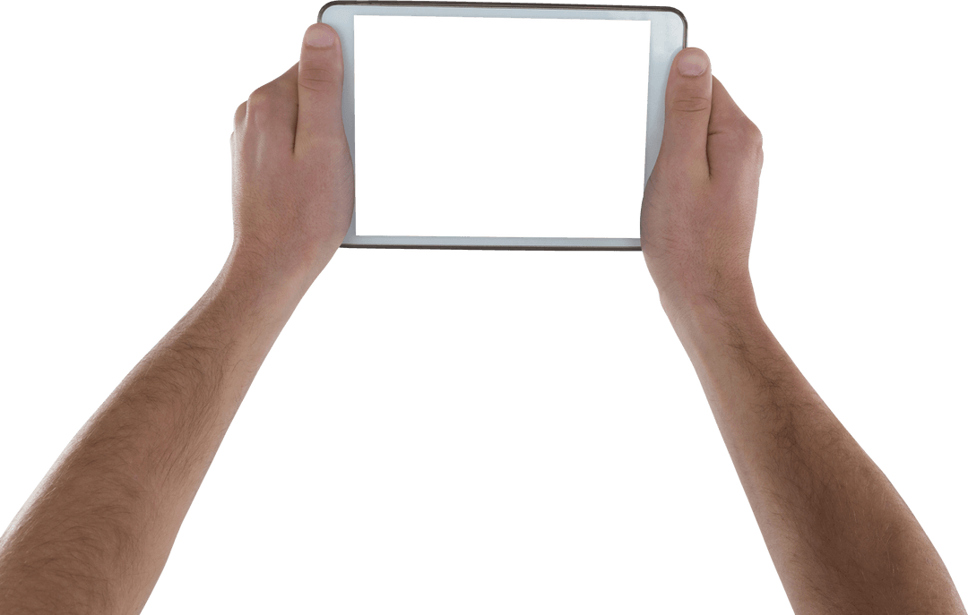 Hands Holding Transparent Digital Tablet Rectangle