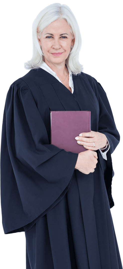 Confident Female Judge Holding Book Transparent Background
