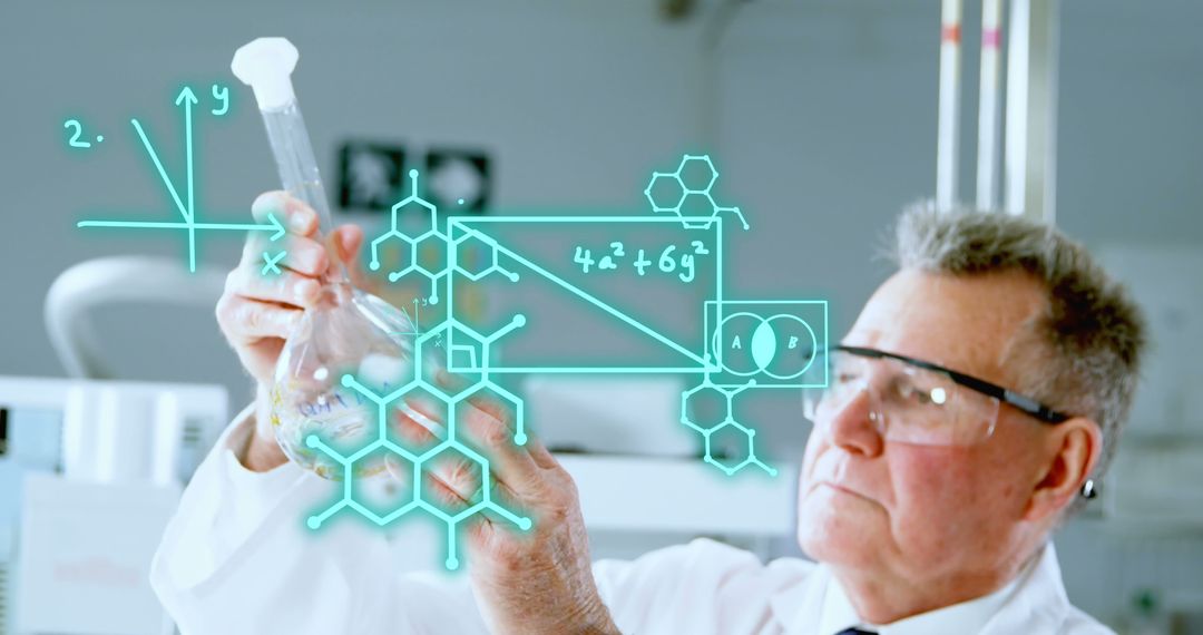 Image of mathematical equations over caucasian male doctor with vial - Free Images, Stock Photos and Pictures on Pikwizard.com