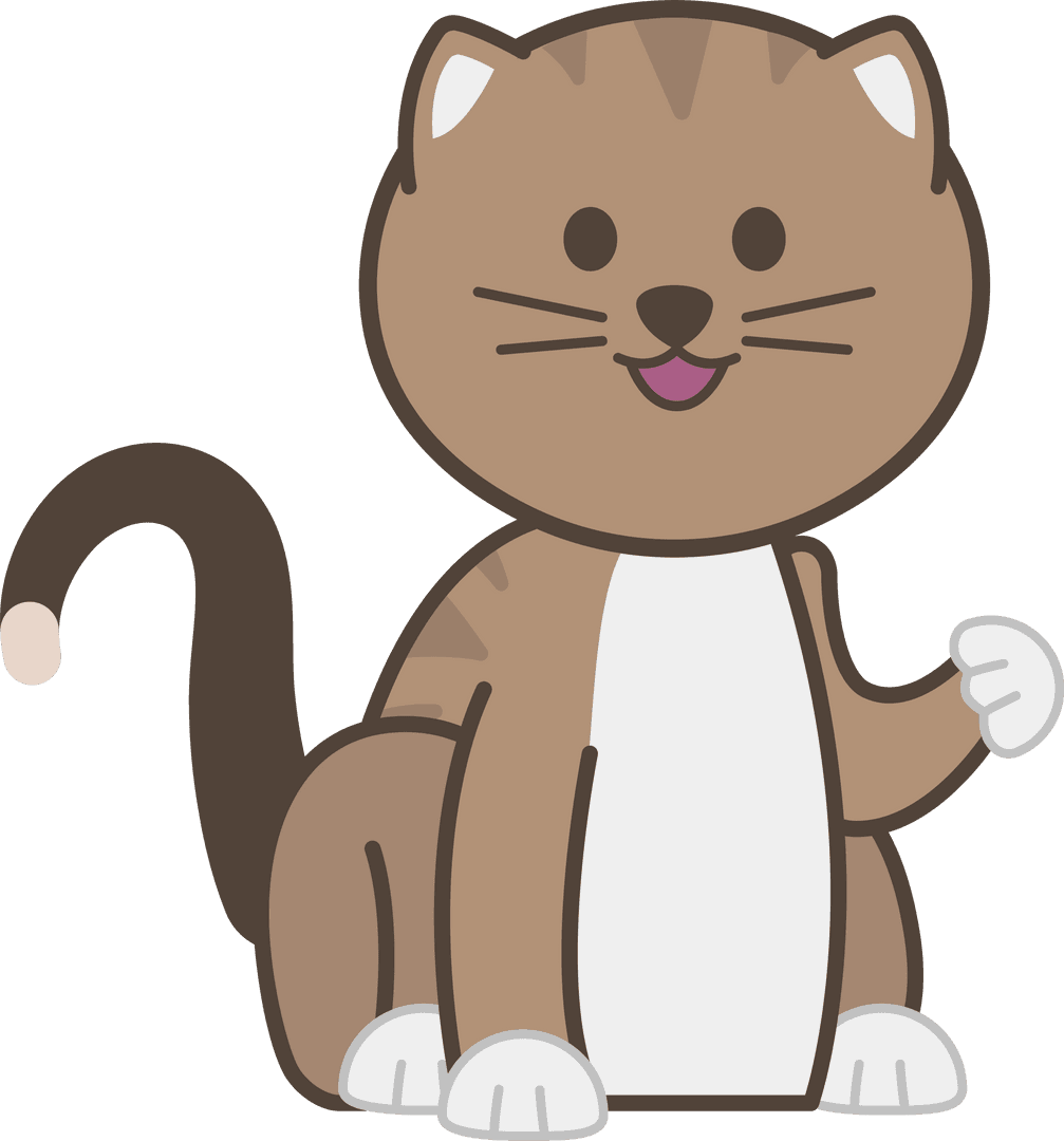 Adorable Cartoon Cat With Striped Fur On Transparent Background