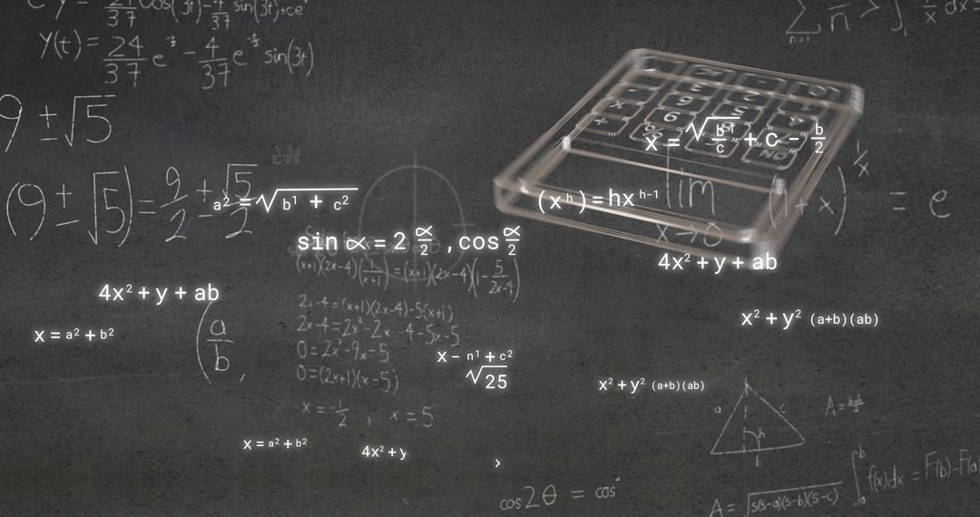 Calculations and Learning Concepts on Dark Chalkboard Background
