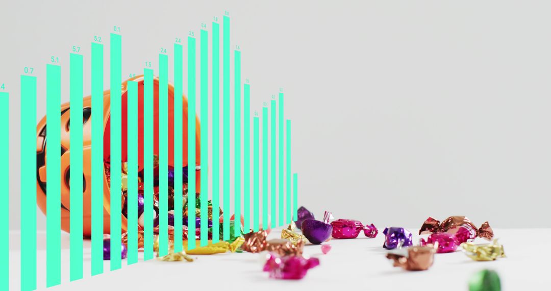 Spilling Pumpkin Bucket with Colorful Foil Candies and Turquoise Graphic Bars