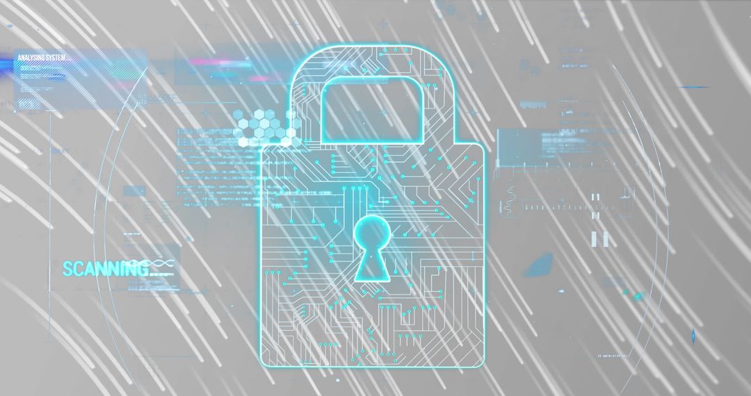 Digital Security Padlock with Tech Elements on Abstract Background