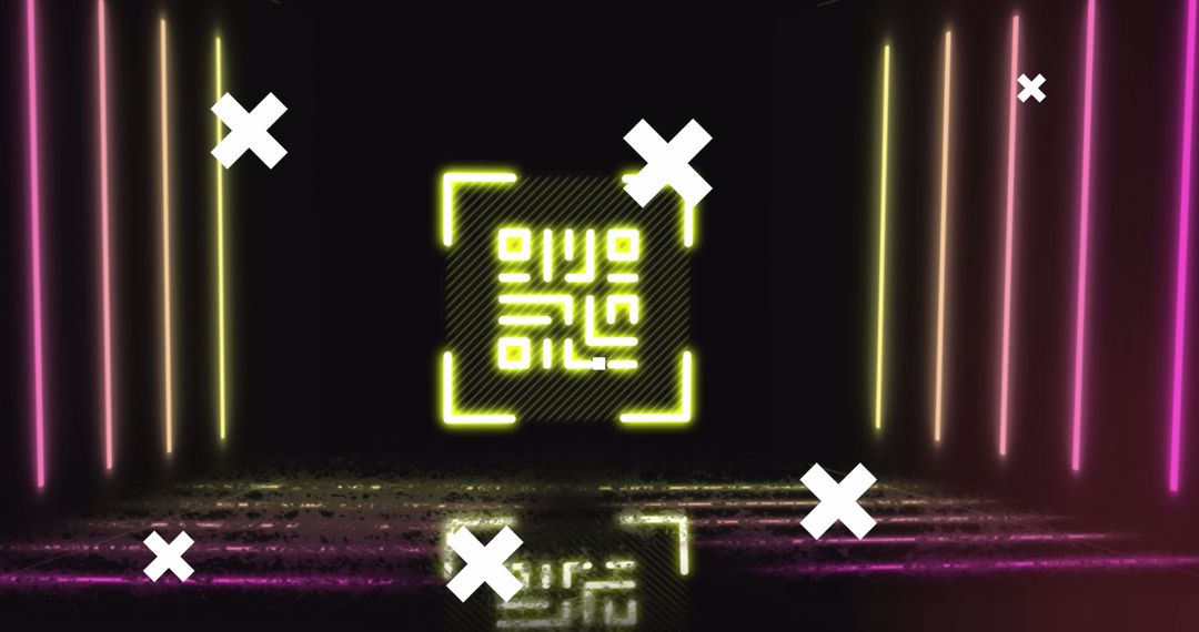 Neon QR Code with Abstract Digital Interface Elements
