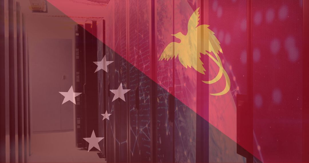 Papua New Guinea Flag Overlay on Modern Data Center