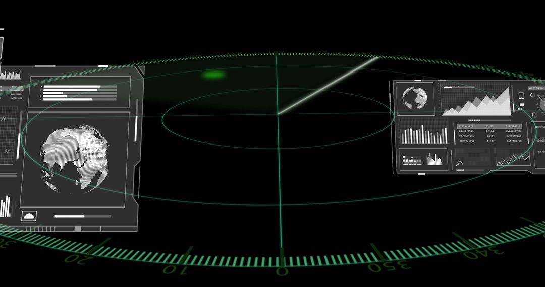Futuristic Interface with Rotating Radar and Analytical Data