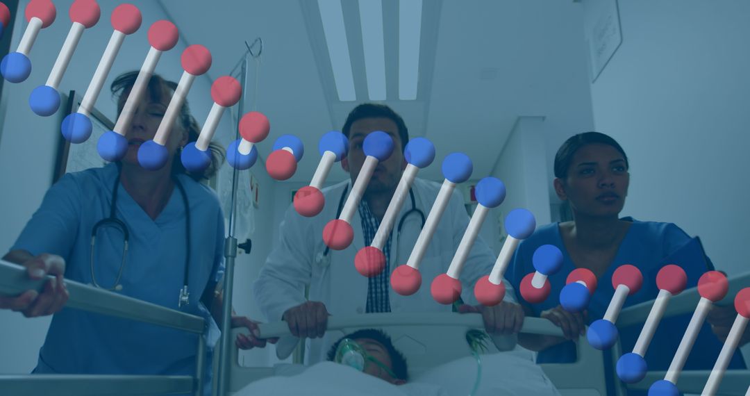 Doctors in Urgent Care with DNA Sequence Overlay Concept