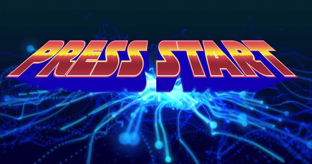 3D Press Start Text with Digital Cyber Grid Background