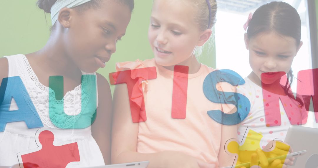 Diverse girls engaging in autism awareness activity