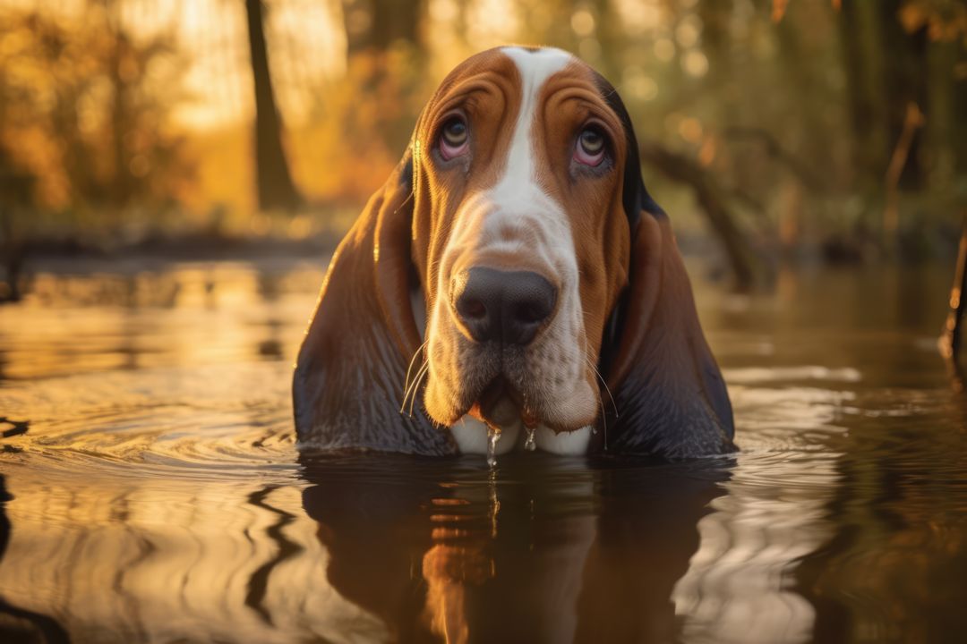 Portrait of cute basset hound in lake, created using generative ai technology - Free Images, Stock Photos and Pictures on Pikwizard.com
