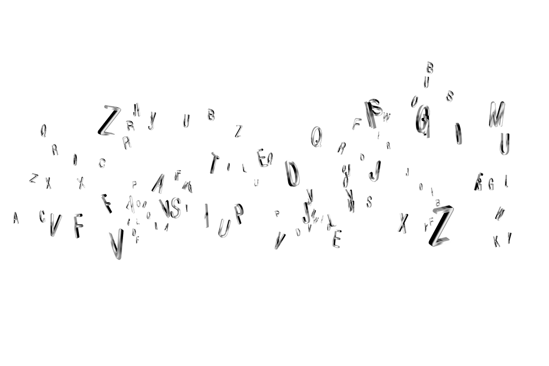 Digital Illustration of Floating Letters on Transparent Background