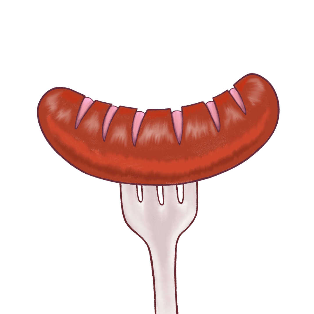 Grilled Sausage on Fork Illustration with Transparent Background