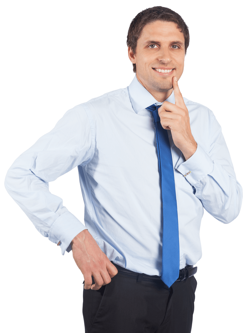 Confident Businessman Touching Chin, Transparent Background