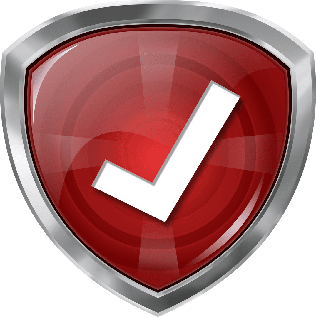 Red Shield with Check Mark Symbol on Transparent Background