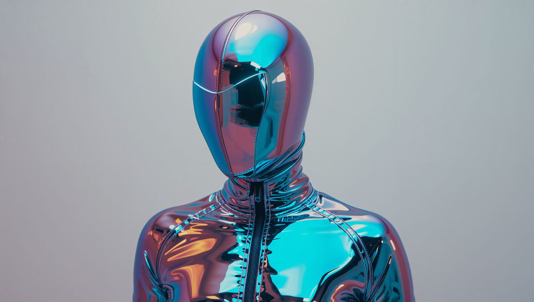 Futuristic Robot in Reflective Metallic Suit in Studio Light