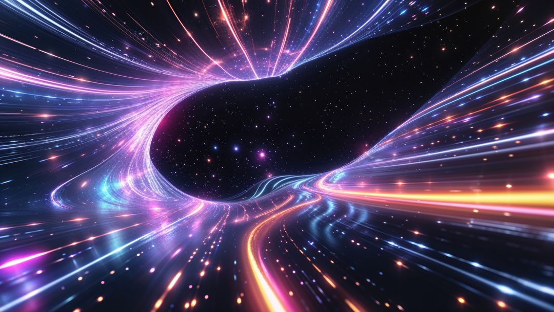 Dynamic Cosmic Warp Tunnel Through Multicolored Light Streams