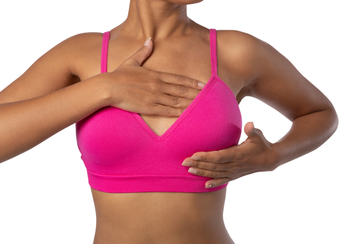 Woman in Pink Sports Bra Practicing Breast Examination for Cancer Awareness, Transparent Background - Download Free Stock Images Pikwizard.com