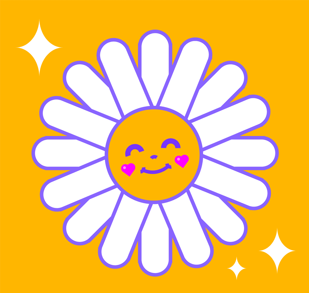 Smiling Daisy with Heart Cheeks on Transparent Background