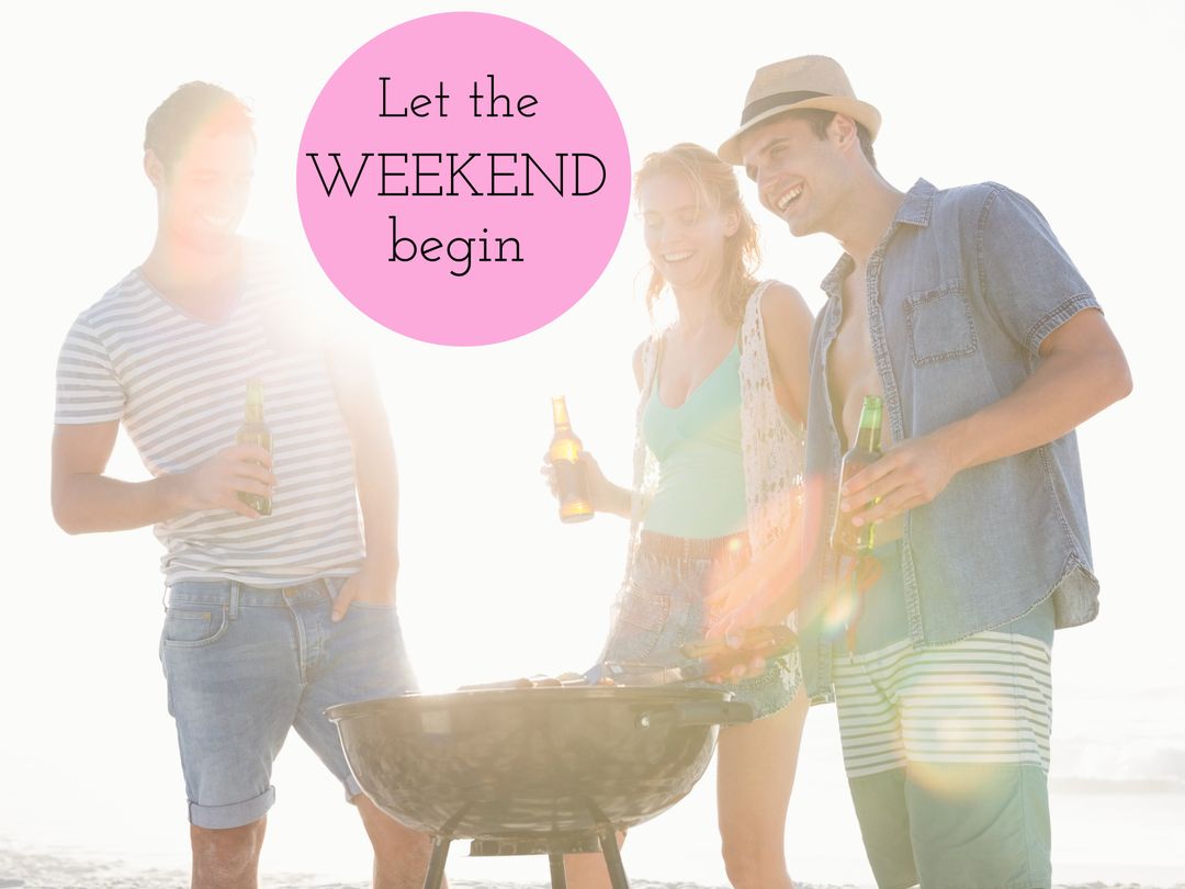Friends Enjoying Beach Barbecue with Weekend Vibes