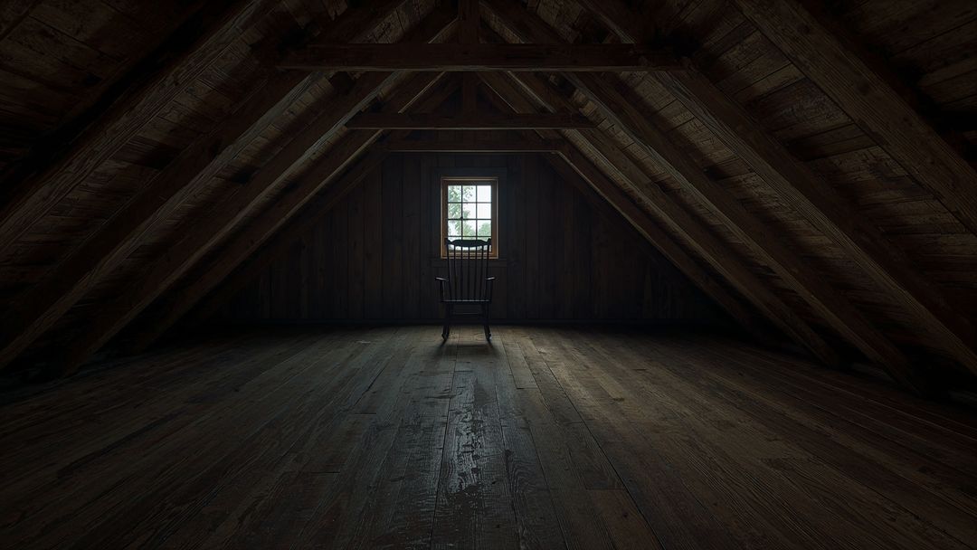 Solitary Rocking Chair Below Attic Window in Vintage Setting