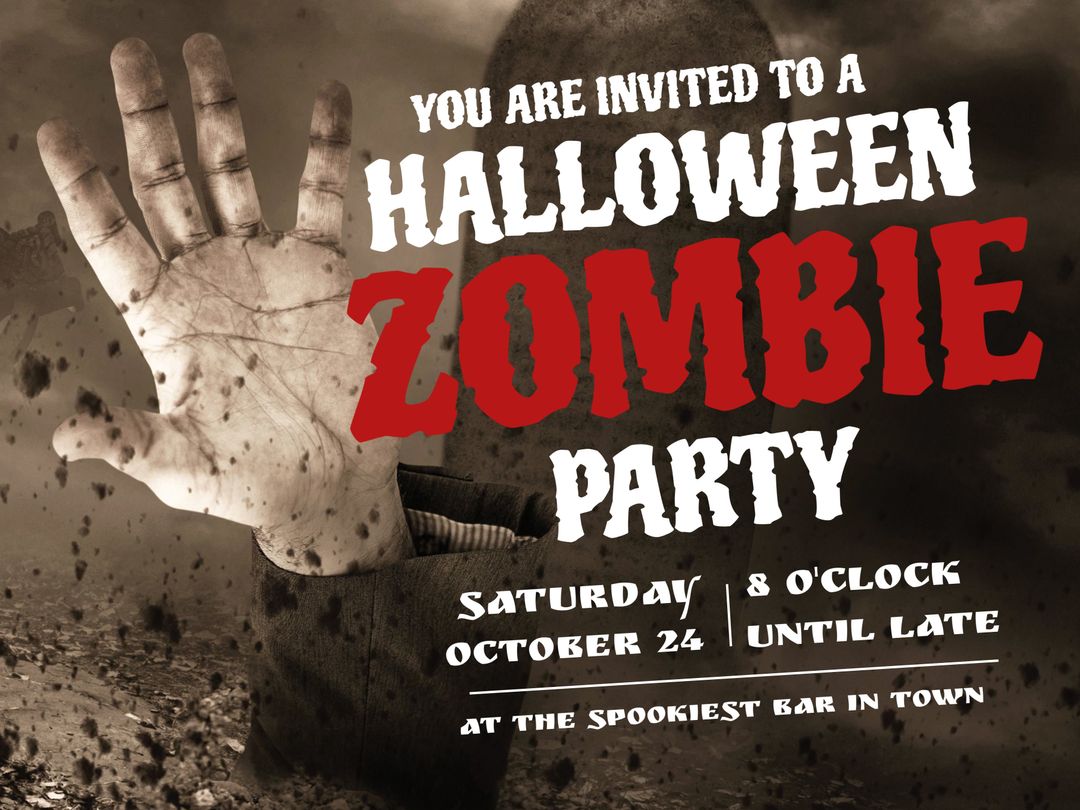 Halloween Zombie Party Invitation With Spooky Hand
